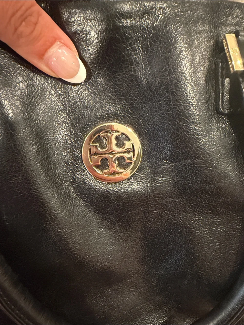 Tory Burch Black Leather Tote with Gold Emblem